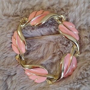 Vintage Coro Pink Enamel Leaves Brooch
